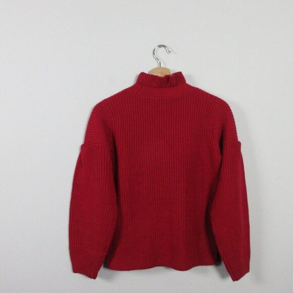 Club Monaco Womens Knit Sweater XS Red Merino Wool Ruffle Boxy Luxury Chunky 456 - Picture 2 of 10